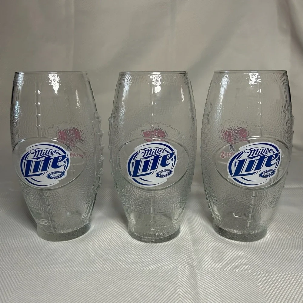 Miller Lite Tampa Bay Buccaneers Logo Football Shaped Pint Beer Glasses (3)